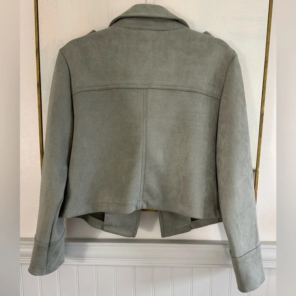 PHILOSOPHY Biker Jacket Gray Green Faux Suede Zip Front w/ Pockets Size - Picture 8 of 8